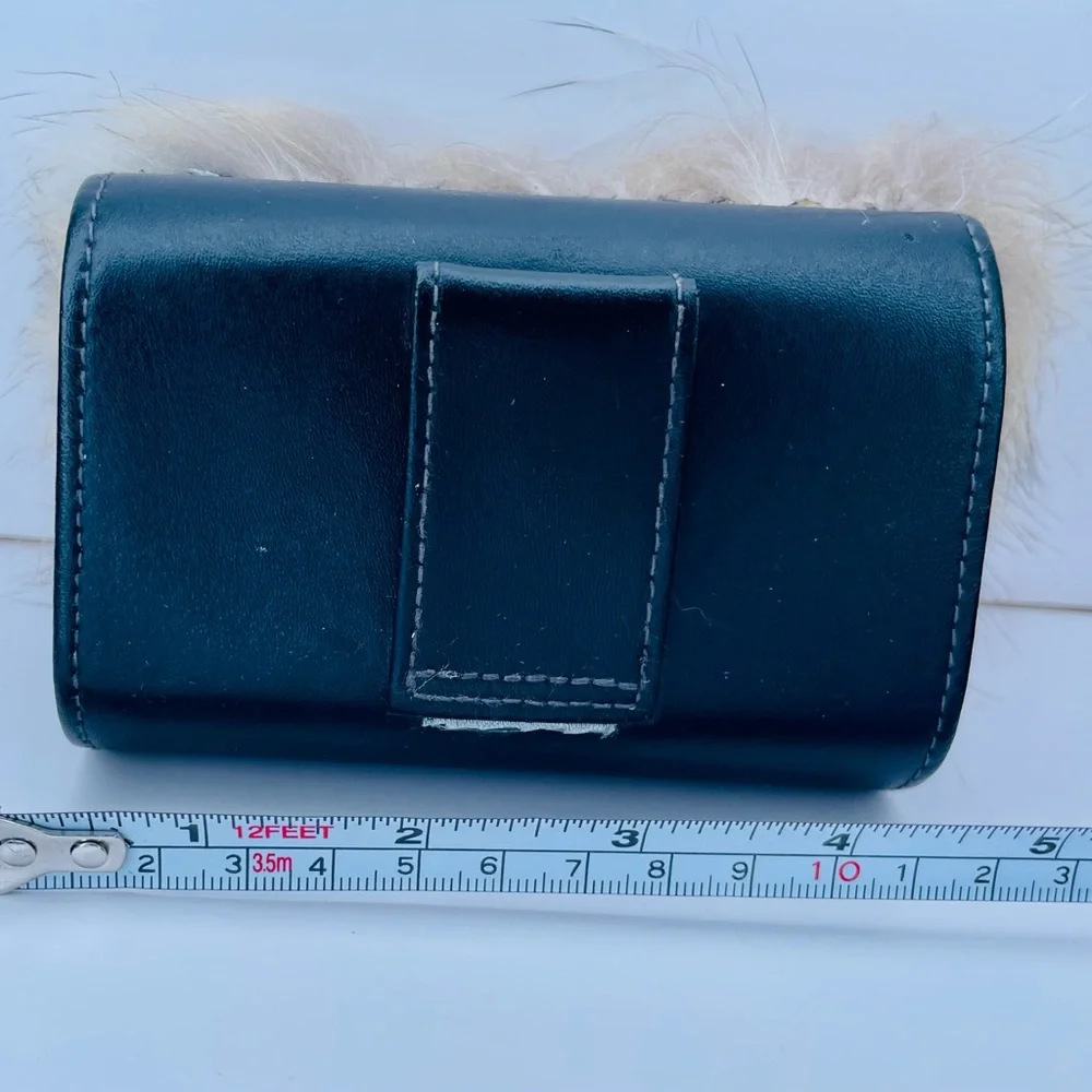 Fur Coyote Belt Purse Coin Purse Mini Wallet Leather Black Handmade USA